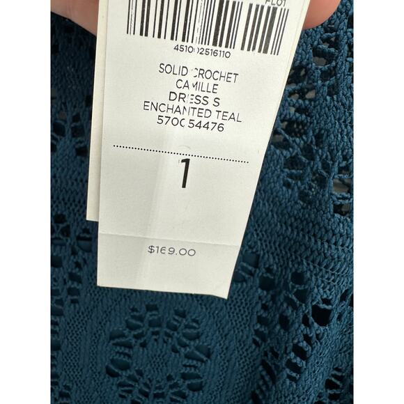 Chico's Dress Women 1 Medium Blue Solid Crochet Camille Enchanted Teal Disco - Picture 8 of 9
